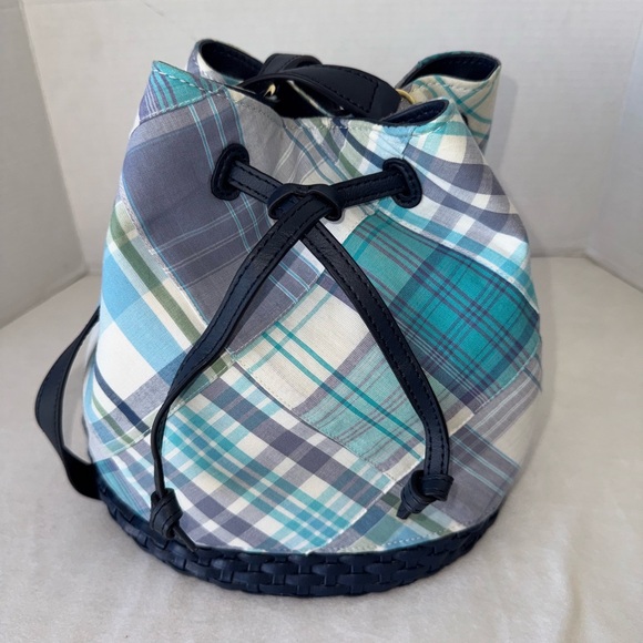 Talbots Handbags - Talbots Crossbody Madras Plaid Drawstring Womens Bucket Bag Purse